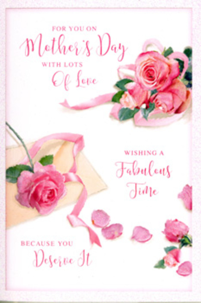 The scene on this Mother's Day card resembles a carefully composed still life in soft focus, the kind of image you might associate with peaceful moments along the Kingston upon Thames riverbank. Set against a smooth, white background, a central grouping of pink roses occupies most of the design. Each rose is rendered with refined detail, showing multiple layers of petals gently unfolding from tight centres. The colours transition from a barely-there blush at the outer petals to a richer, more saturated rose-pink and soft mauve deeper inside, creating depth and a hint of shadow that suggests real, tangible blooms. Light appears to fall softly from above, catching on the curved edges of the petals and lending them a subtle sheen, which gives the illusion of velvety texture and freshness. Around the primary cluster, individual petals are scattered in a way that looks spontaneous yet deliberate, as though they've floated down from the bouquet while it was being arranged in a Kingston florist's studio. A slender ribbon in a pale, pastel tone winds in and around the central bouquet, its gentle loops and trailing ends mimicking the fluid lines of a hand-tied bow. The ribbon seems to glide between the blooms, slightly lifted in places, adding a sense of motion and refinement. Above and beside the roses, a Mother's Day message is written in graceful, curving calligraphy, the letters stretching with generous loops and fluid strokes. The script's flowing style mirrors the rounded shapes of the petals and ribbon, tying the visual and verbal expressions of love together. Soft, diffused lighting ensures there are no harsh shadows, only gentle gradients that contribute to a calm, affectionate mood. The card feels like a paper bouquet, ready to accompany fresh flowers delivered across Kingston upon Thames for a heartfelt Mother's Day surprise.