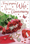 The scene on this anniversary card unfolds like a lovingly arranged display in a Kingston upon Thames boutique, full of warmth and quiet celebration. A luxuriant spray of red roses stretches diagonally across the image, each bloom richly saturated with colour, the velvety petals catching soft highlights that make them appear freshly opened. The roses are nestled into a bed of delicate greenery, slender leaves and subtle fronds peeking between the petals, giving the impression of a hand-tied bouquet laid gently on a shimmering surface. Below the flowers, a heart-shaped locket lies closed, its metal surface softly reflective, accompanied by a fine strand of pearls that curves gracefully across the card. Tiny jewel-like accents are scattered nearby, adding flickers of light that lead the eye towards a neatly placed envelope, slightly overlapping the decorative elements as if it has just been set down. The colour palette is rich with passionate reds, gentle blush tones, and hints of warm ivory, suggesting both intensity and tenderness. Glittering hearts and delicate decorative swirls appear across the background, and a single butterfly drifts close to the roses, bringing a sense of movement and a touch of magic. Overall, the composition feels like a snapshot of an anniversary surprise waiting to be discovered in a Kingston upon Thames home-a card, flowers, and tokens of affection arranged to mark another year of shared stories, mornings by the Thames, and evenings spent together. The mood is deeply romantic yet calm, ideal for expressing heartfelt commitment and renewed promises.